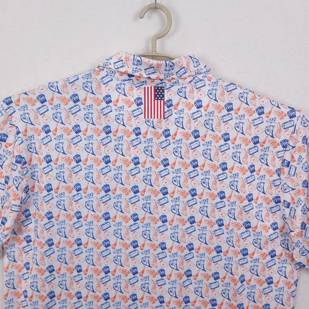 Proud Ninety Polo Shirt Mens XL Construction Print Golf Stretch USA Flag